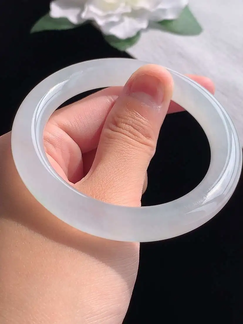 a货翡翠老坑冰种白月光圆条手镯54-55圈口  尺寸54×9.6mm 重量50.42g 1013