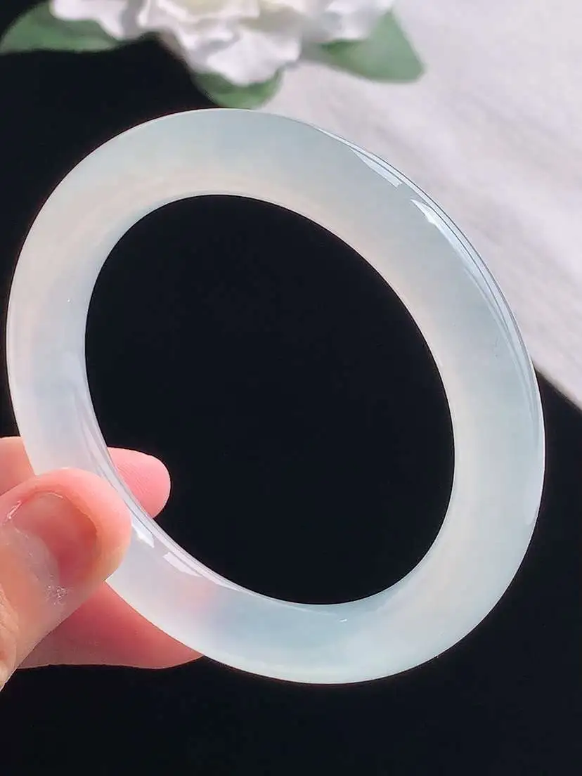 a货翡翠老坑冰种白月光圆条手镯54-55圈口  尺寸54×9.6mm 重量50.42g 1013