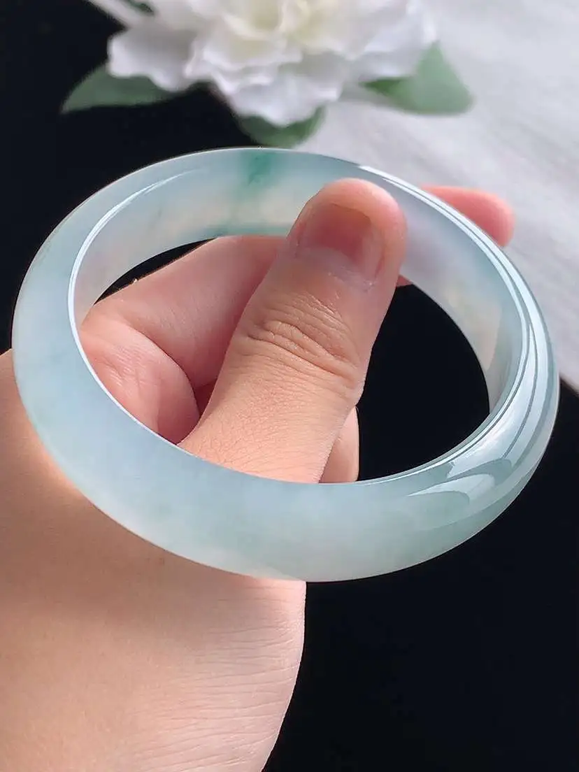 a货翡翠老坑冰种飘花正装正圈手镯55-56圈口  尺寸55.8×13.8×7.3mm 重量55.96g 1013