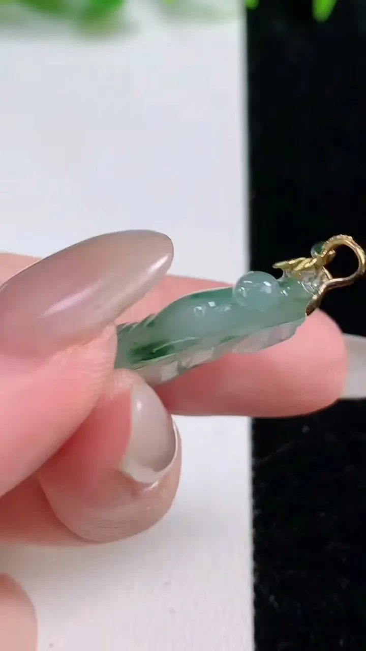 天然A货翡翠种飘花金枝玉叶 叶子吊坠，尺寸37.5-12.3-4.8，重量:5.07g
10月14日