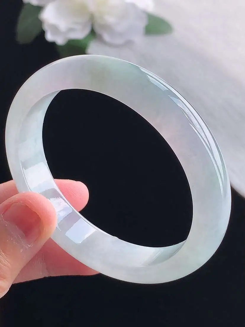 a货翡翠老坑冰种飘花贵妃手镯54-55圈口  尺寸54.2×49×12.2×7.3mm 重量45.40g 1014