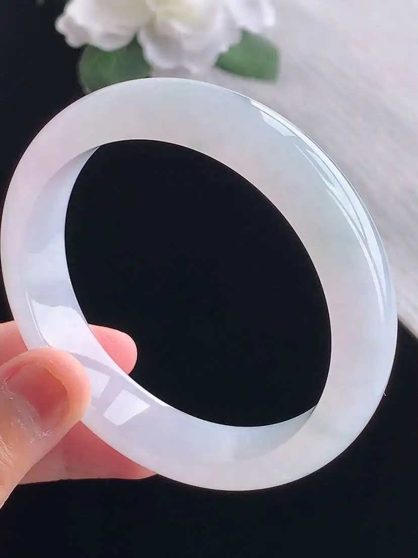 a货翡翠老坑冰种飘花正装正圈手镯58-59圈口  尺寸58.2×13.5×7.8mm 重量63.25g 1014