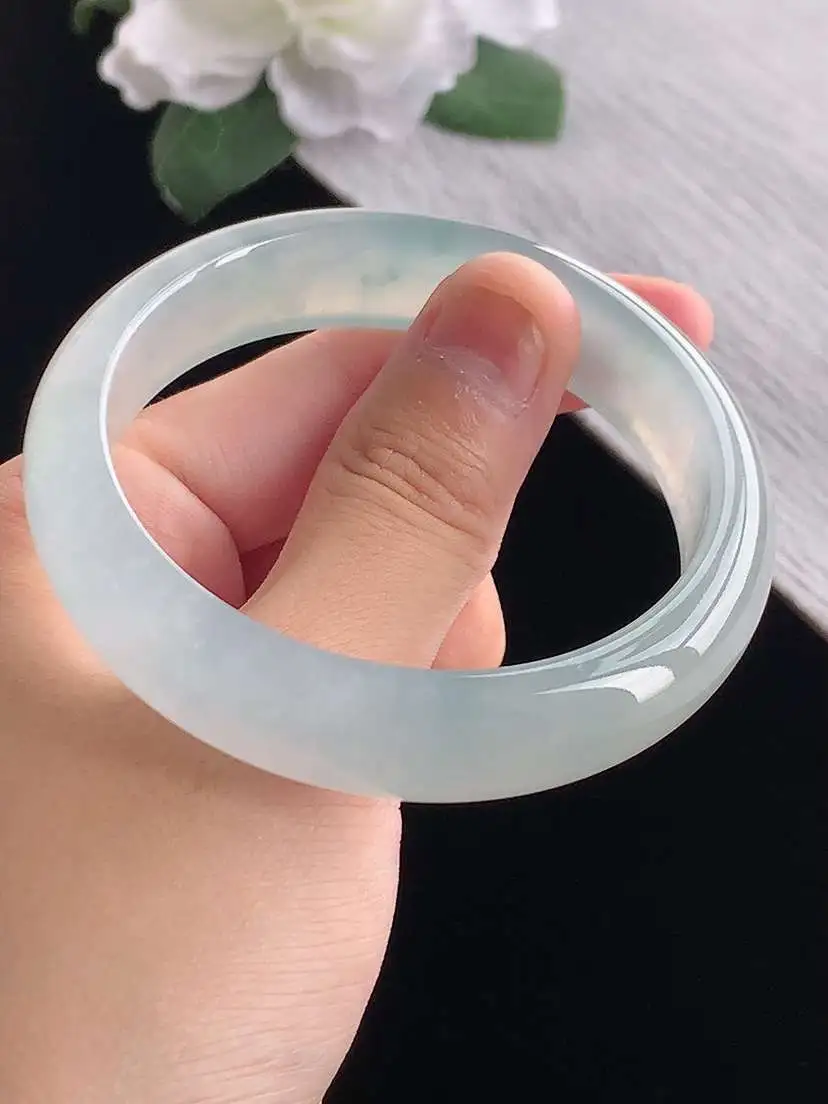 a货翡翠老坑冰种飘花正装正圈手镯54-55圈口  尺寸54.5×13×7mm 重量51.35g 1014 A61