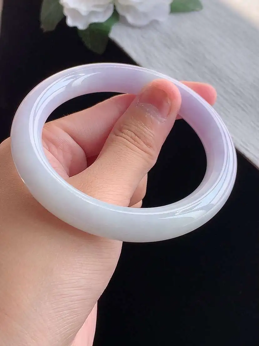 a货翡翠老坑冰种紫罗兰圆条手镯58-59圈口 尺寸58×10.7mm 重量59.48g 1014