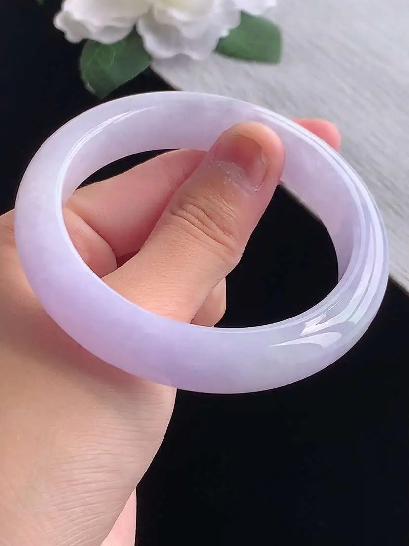 a货翡翠老坑冰种紫罗兰正装正圈手镯57-58圈口  尺寸57.8×13×8.6mm 重量66.18g 1014