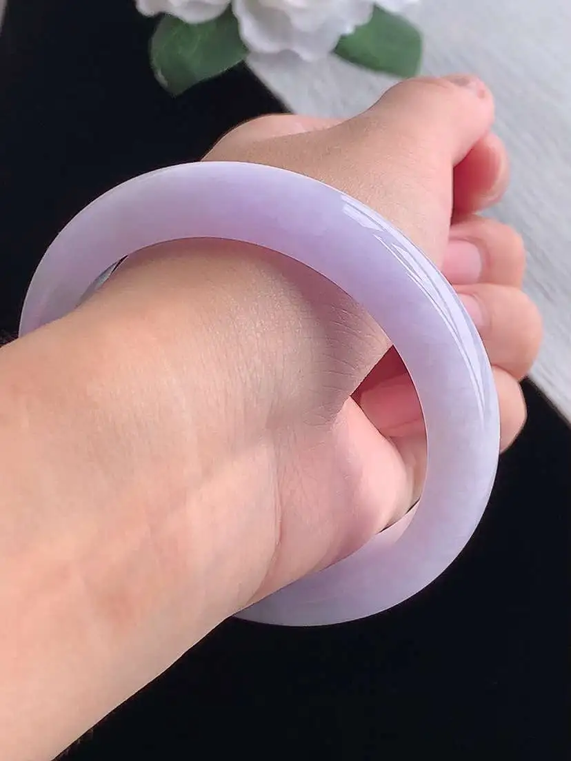a货翡翠老坑冰种紫罗兰正装正圈手镯57-58圈口  尺寸57.8×13×8.6mm 重量66.18g 1014