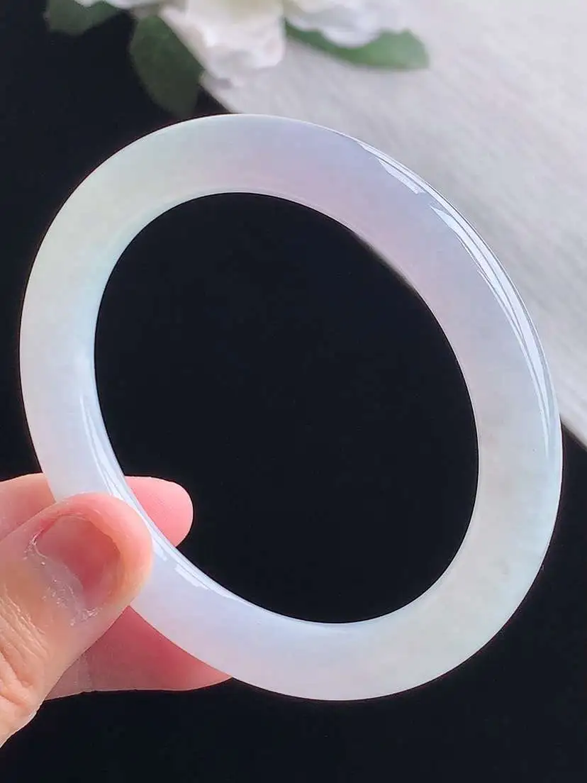 a货翡翠老坑冰种紫罗兰圆条手镯56-57圈口  尺寸56.5×8.8mm 重量46.00g 1014