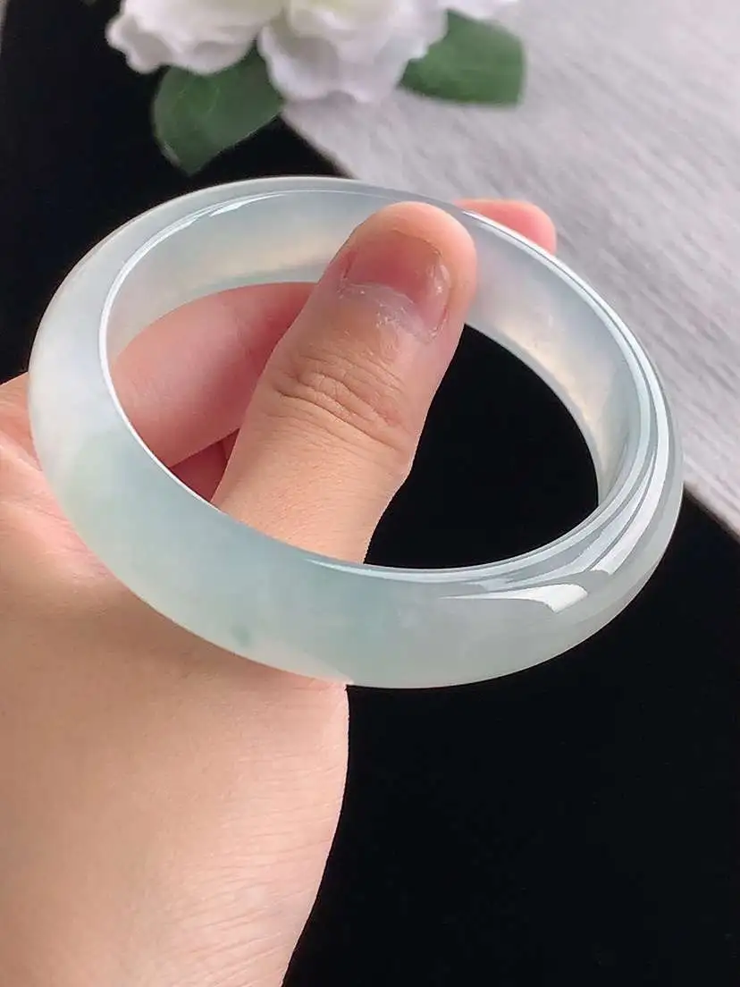 a货翡翠老坑冰种飘花正装正圈手镯54-55圈口  尺寸54.5×13×7mm 重量51.35g 1014 A61