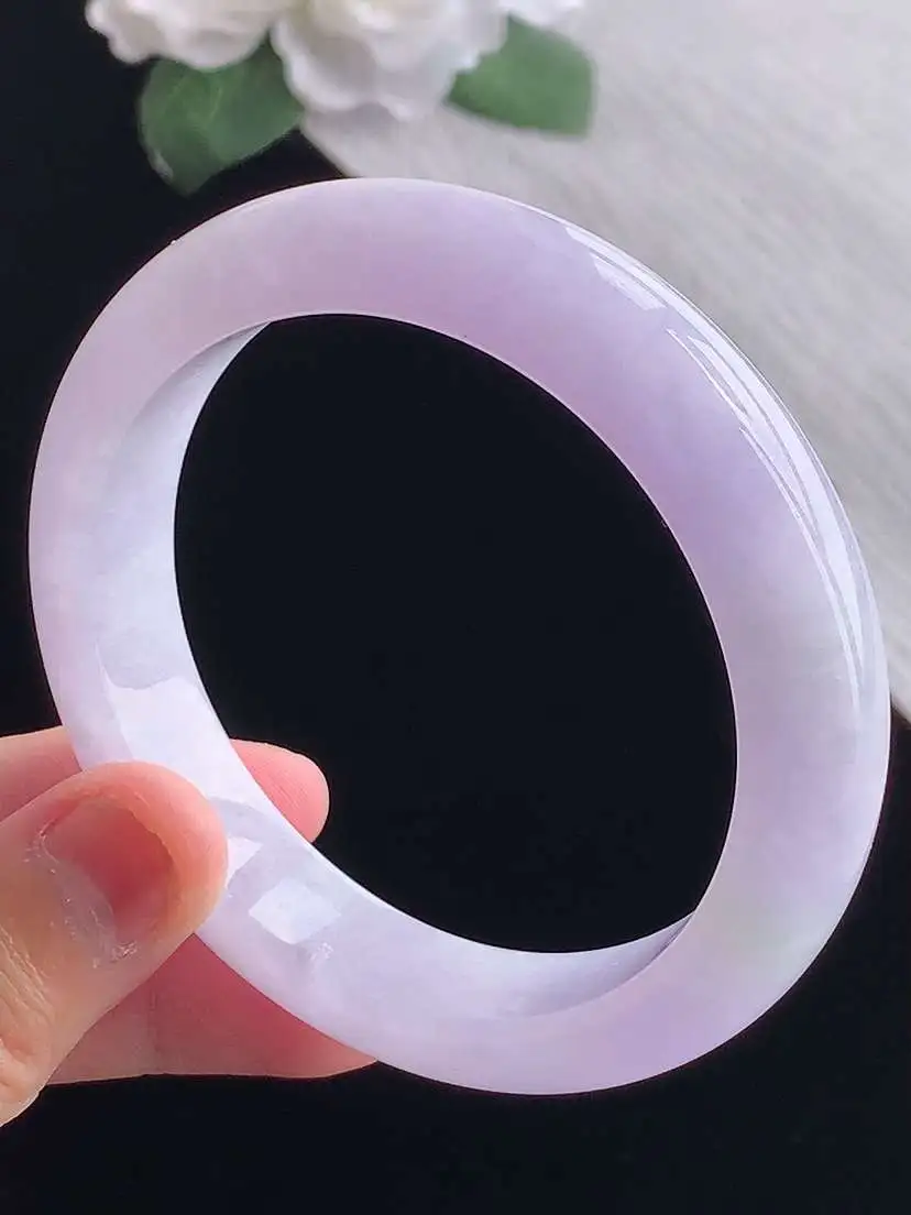 a货翡翠老坑冰种紫罗兰正装正圈手镯57-58圈口  尺寸57.8×13×8.6mm 重量66.18g 1014