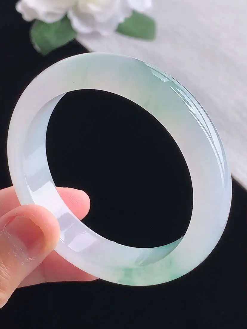 a货翡翠老坑冰种飘花正装正圈手镯51-52小圈口  尺寸51×12×7.5mm 重量48.83g 1014 A89