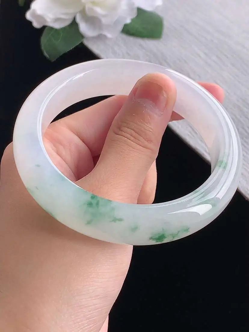 a货翡翠老坑冰种紫底飘花正装正圈手镯58-59圈口  尺寸58.8×14.2×9mm 重量79.20g 1014 A76