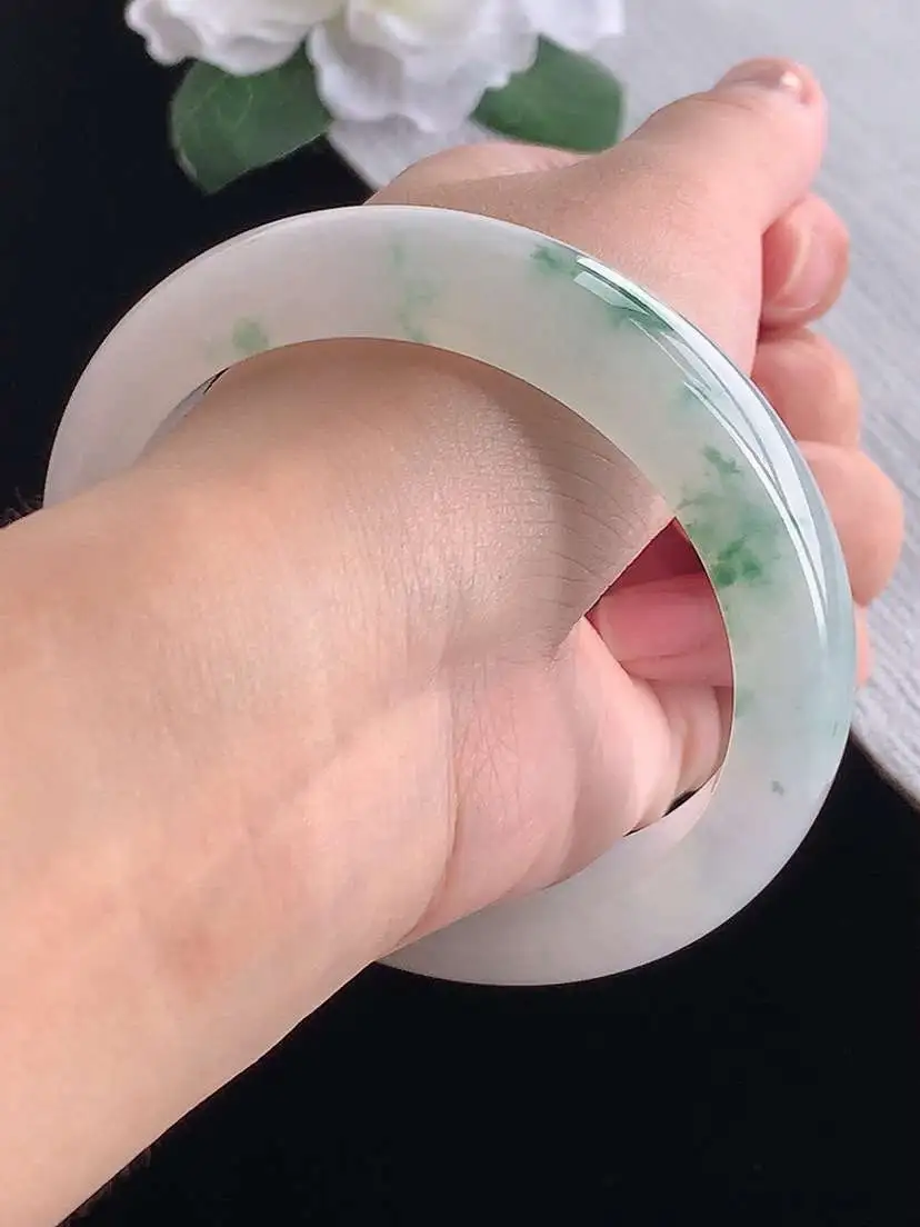 a货翡翠老坑冰种紫底飘花正装正圈手镯58-59圈口  尺寸58.8×14.2×9mm 重量79.20g 1014 A76