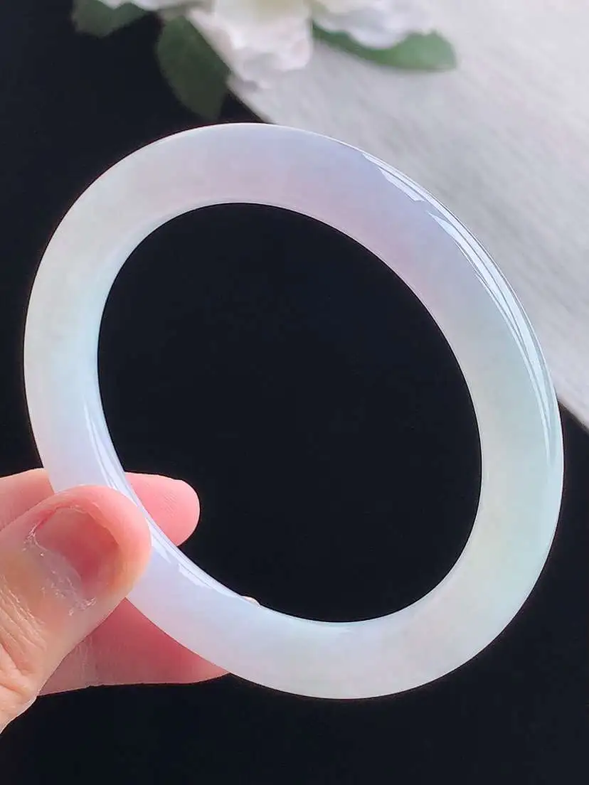 a货翡翠老坑冰种紫罗兰圆条手镯56-57圈口  尺寸56.5×8.8mm 重量46.00g 1014