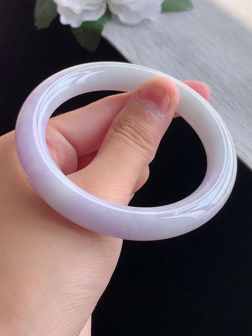 a货翡翠老坑冰种紫罗兰圆条手镯58-59圈口 尺寸58×10.7mm 重量59.48g 1014