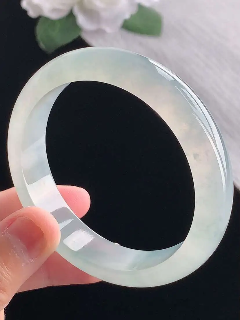 a货翡翠老坑冰种飘花正装正圈手镯54-55圈口  尺寸54.5×13×7mm 重量51.35g 1014 A61