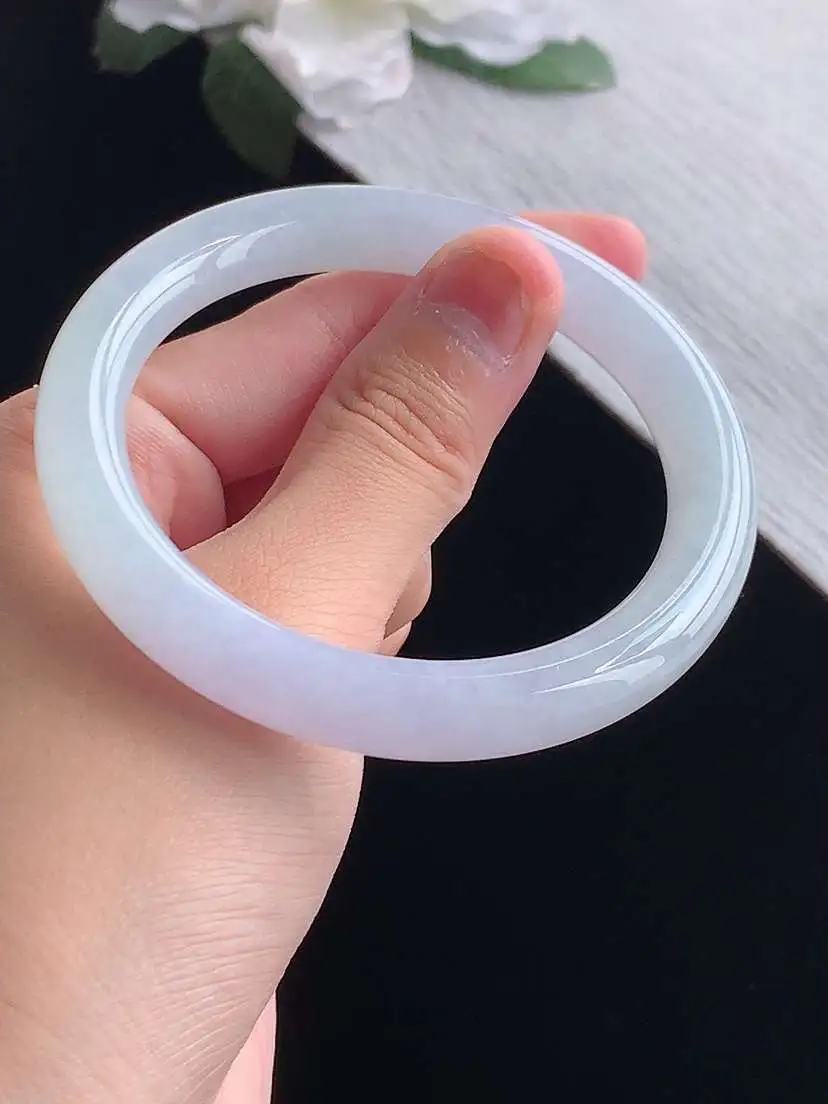 a货翡翠老坑冰种紫罗兰圆条手镯56-57圈口  尺寸56.5×8.8mm 重量46.00g 1014