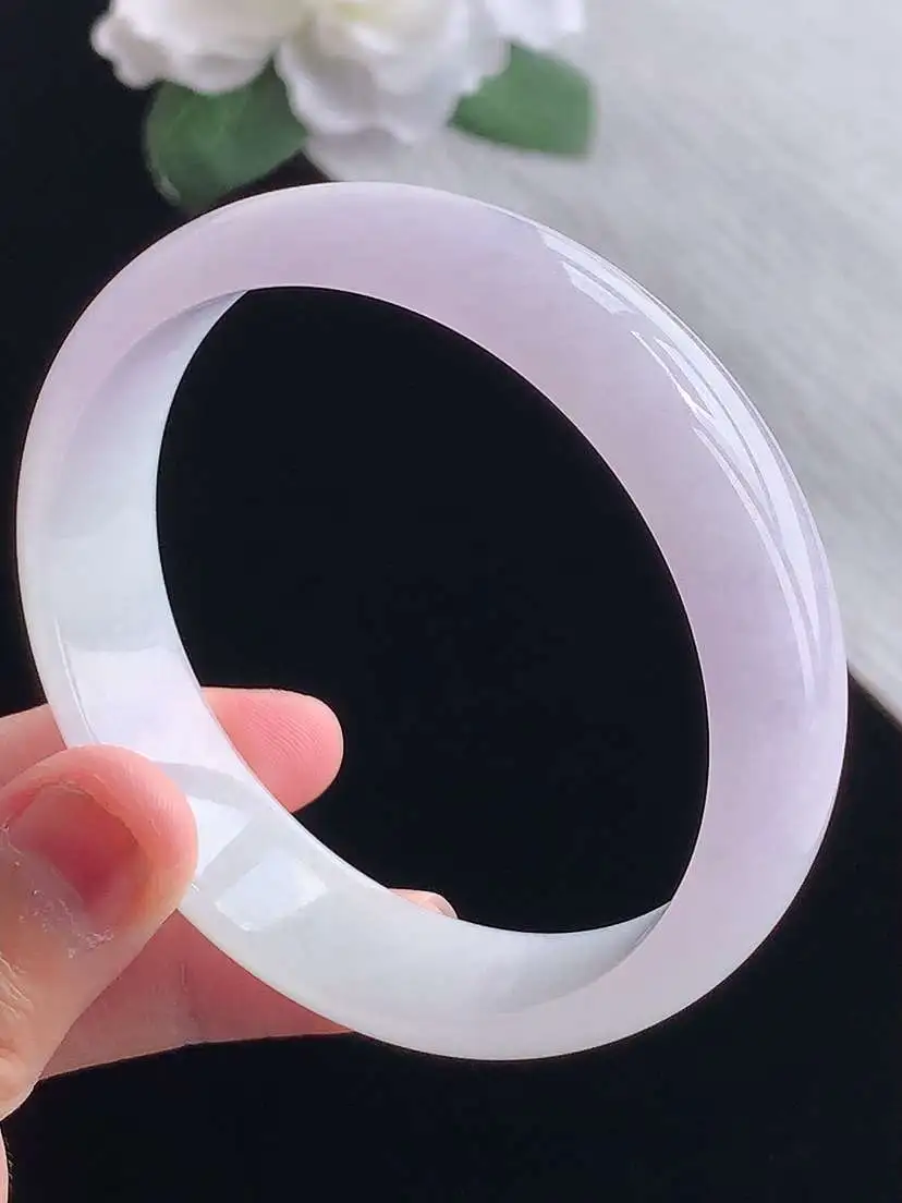 a货翡翠老坑冰种紫罗兰正装正圈手镯57-58圈口  尺寸57.8×15×6.3mm 重量51.38g 1014