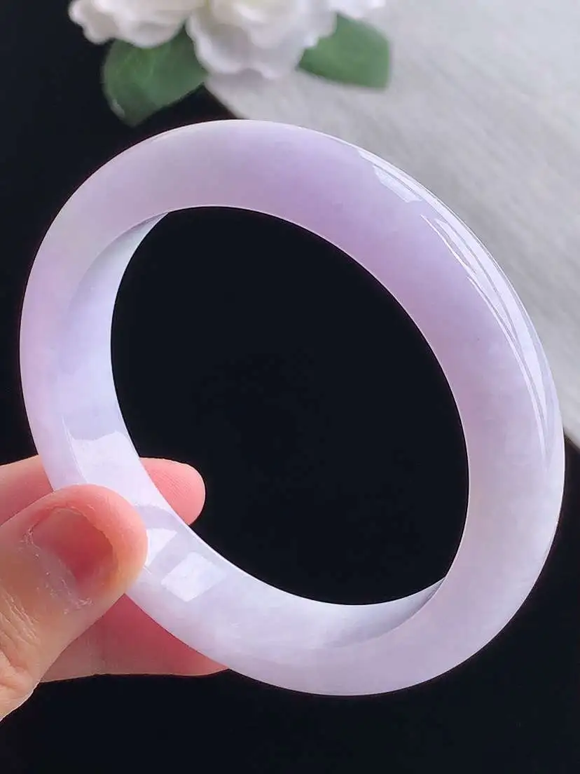 a货翡翠老坑冰种紫罗兰正装正圈手镯57-58圈口  尺寸57.8×13×8.6mm 重量66.18g