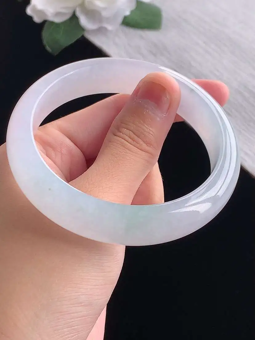 a货翡翠老坑冰种飘花正装正圈手镯58-59圈口  尺寸58.2×13.5×7.8mm 重量63.25g 1014