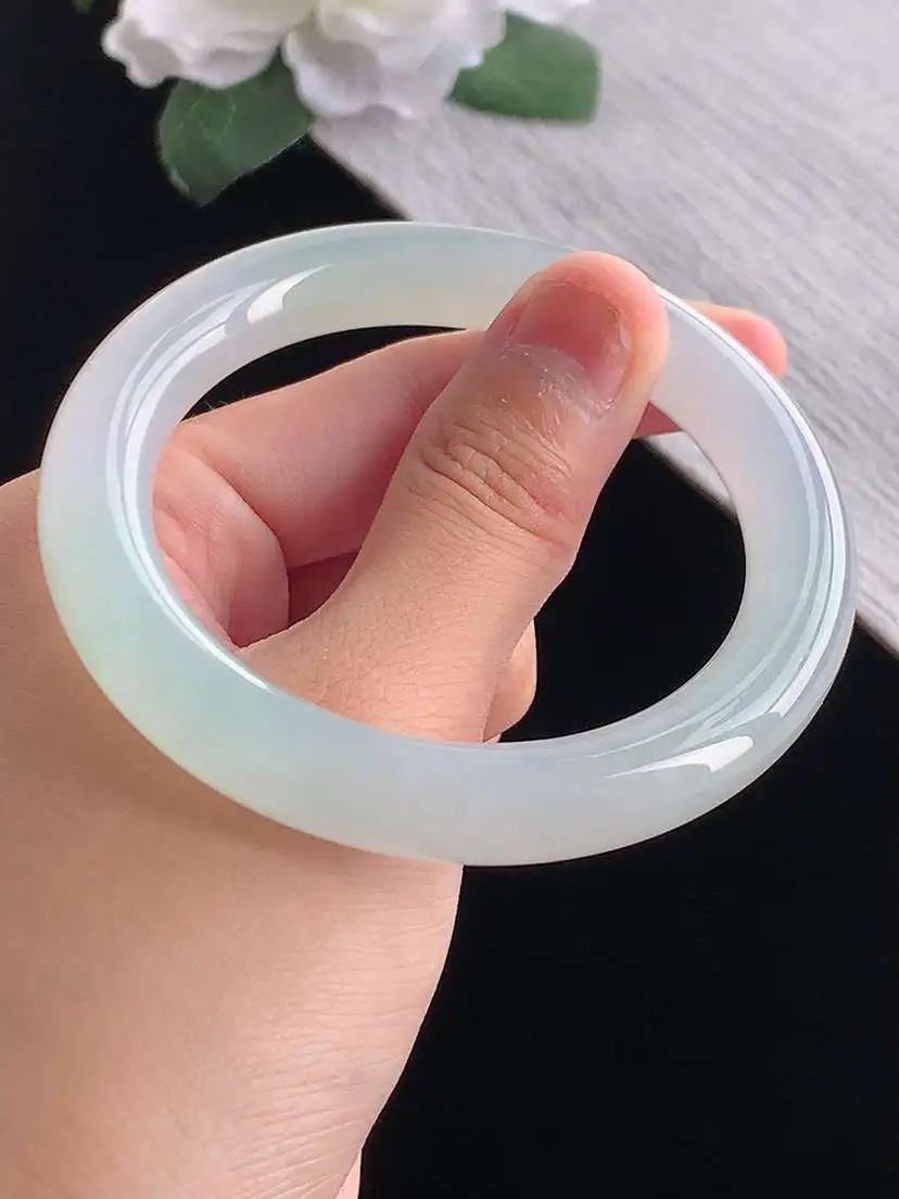 a货翡翠老坑冰种白月光圆条手镯54-55圈口 尺寸54.8×10mm 重量55.60g 1014