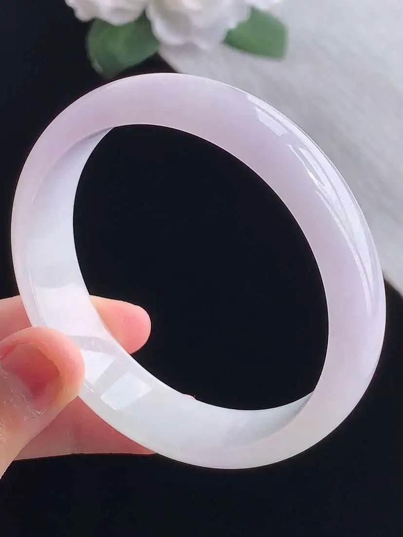 a货翡翠老坑冰种紫罗兰正装正圈手镯57-58圈口  尺寸57.8×15×6.3mm 重量51.38g