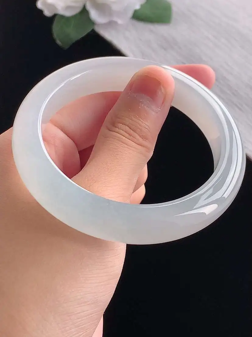 a货翡翠老坑冰种白月光正装正圈手镯56-57圈口  尺寸56.8×11.8×7.6mm 重量62.36g 1014
