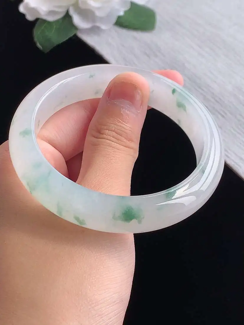 a货翡翠老坑冰种飘花正装正圈手镯55-56圈口  尺寸55.8×12.6×8mm 重量59.22g 1014