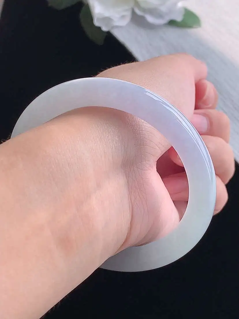 a货翡翠老坑冰种紫罗兰圆条手镯56-57圈口  尺寸56.5×8.8mm 重量46.00g 1014