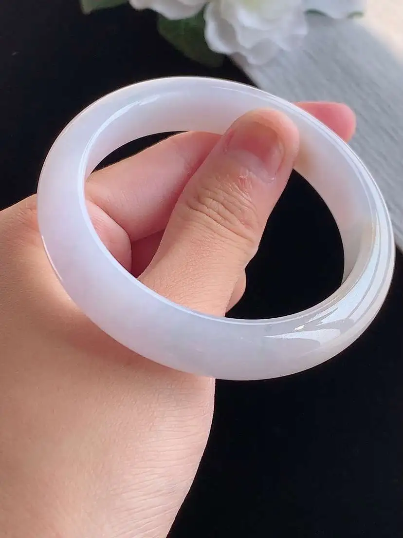 a货翡翠老坑冰种淡紫罗兰正装正圈手镯54-55圈口  尺寸54.3×11.8×8mm 重量54.82g 1015