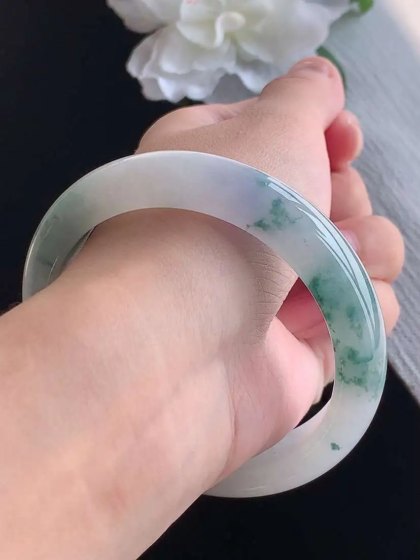 a货翡翠老坑冰种紫底飘花正装正圈手镯57-58圈口  尺寸57.6×12.5×8.2mm 重量60.95g 1015