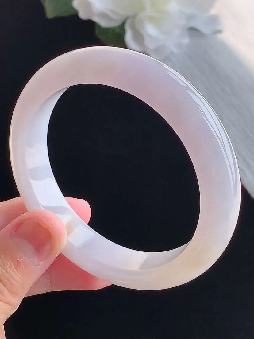 a货翡翠老坑冰种淡紫罗兰正装正圈手镯54-55圈口  尺寸54.3×11.8×8mm 重量54.82g 1015