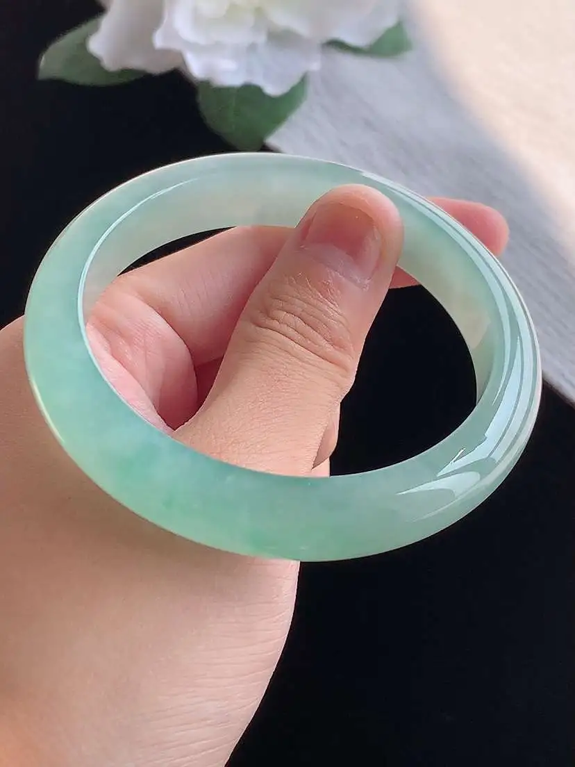 a货翡翠老坑冰种晴水正装正圈手镯57-58圈口  尺寸57×11.8×8mm 重量53.12g 1016