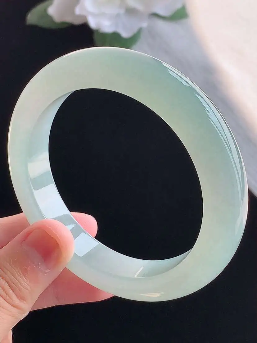 a货翡翠老坑冰种晴水厚装正装正圈手镯58-59圈口 尺寸58×12.2×9.7mm 重量74.05g
