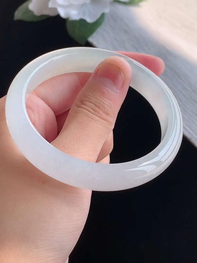 a货翡翠老坑冰种白月光正装正圈手镯55-56圈口  尺寸55.8×11.5×6.8mm 重量44.82g 1016