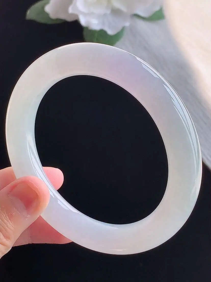 a货翡翠老坑冰种紫罗兰胖圆条手镯59-60大圈口  尺寸59.5×11.3mm 重量74.68g 1
