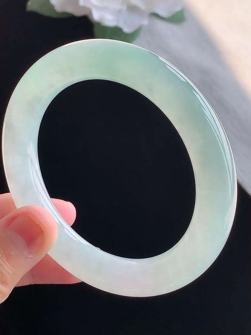 a货翡翠老坑冰种晴水圆条手镯56-57圈口 尺寸56.3×10.7mm 重量66.35g 1016