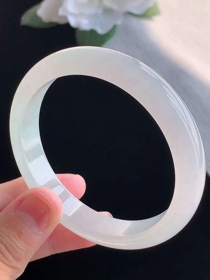 a货翡翠老坑冰种白月光正装正圈手镯55-56圈口  尺寸55.8×11.5×6.8mm 重量44.82g 1016