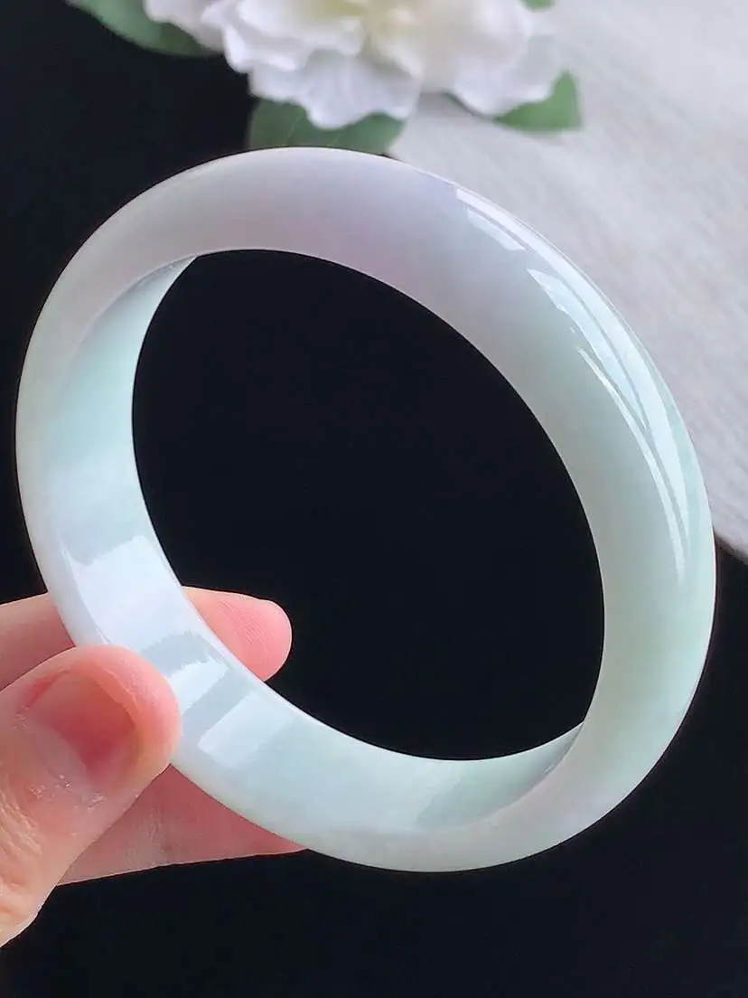 a货翡翠老坑冰种紫底正装正圈手镯58-59圈口  尺寸58.8×15×6.7mm 重量58.88g 