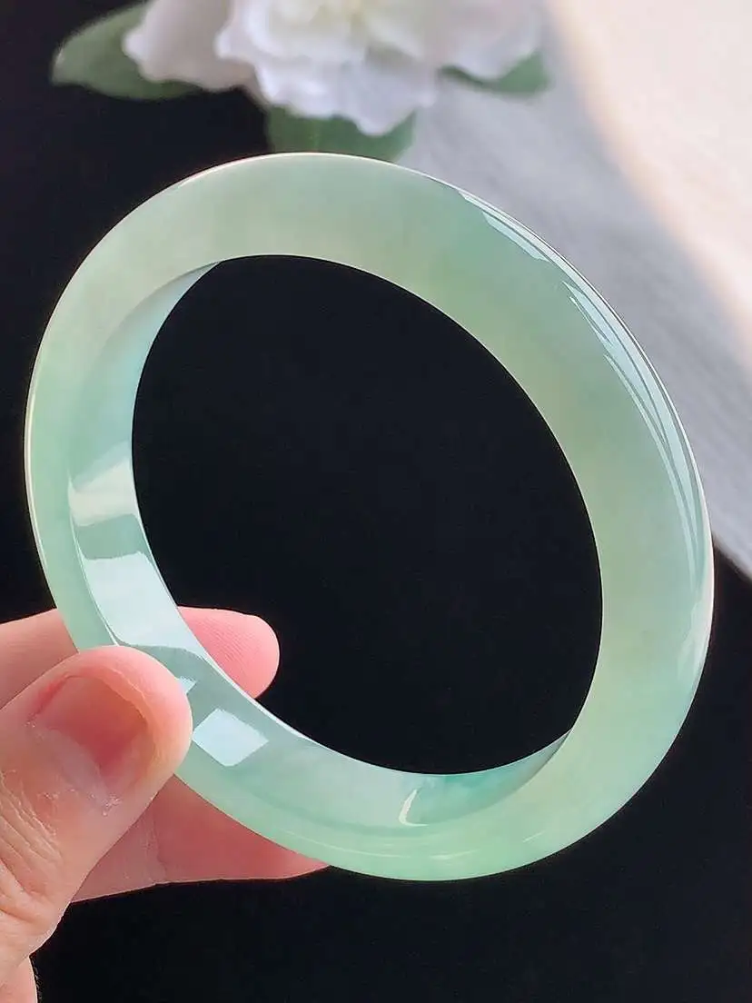 a货翡翠老坑冰种晴水正装正圈手镯57-58圈口  尺寸57×11.8×8mm 重量53.12g 1016