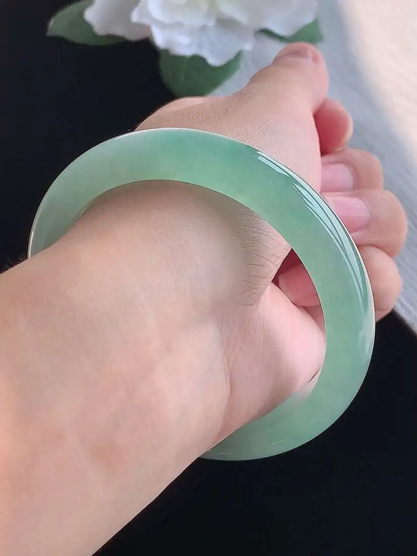 a货翡翠老坑冰种晴水正装正圈手镯57-58圈口  尺寸57×11.8×8mm 重量53.12g 1016
