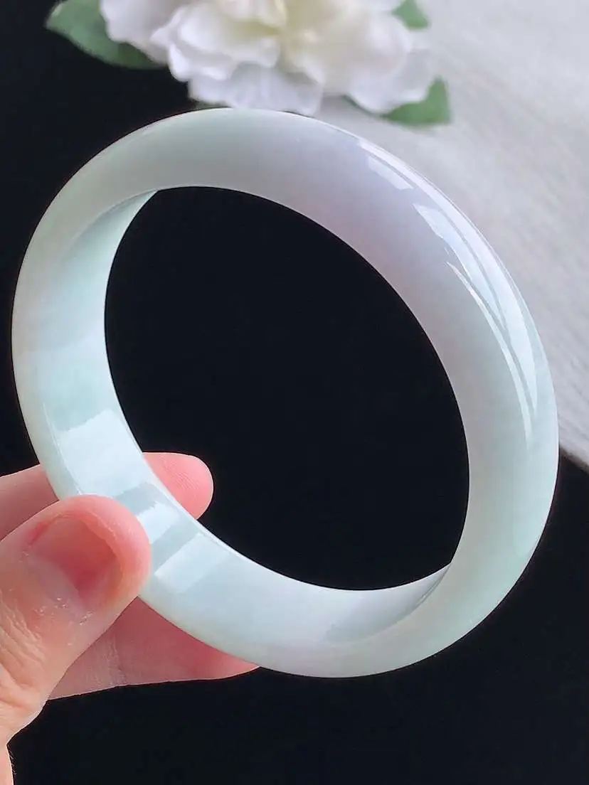 a货翡翠老坑冰种紫底正装正圈手镯58-59圈口  尺寸58.8×15×6.7mm 重量58.88g 1016