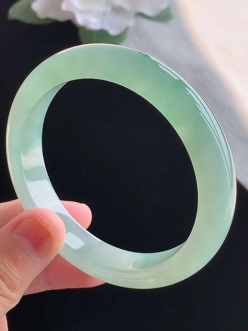 a货翡翠老坑冰种晴水正装正圈手镯57-58圈口  尺寸57×11.8×8mm 重量53.12g 1016