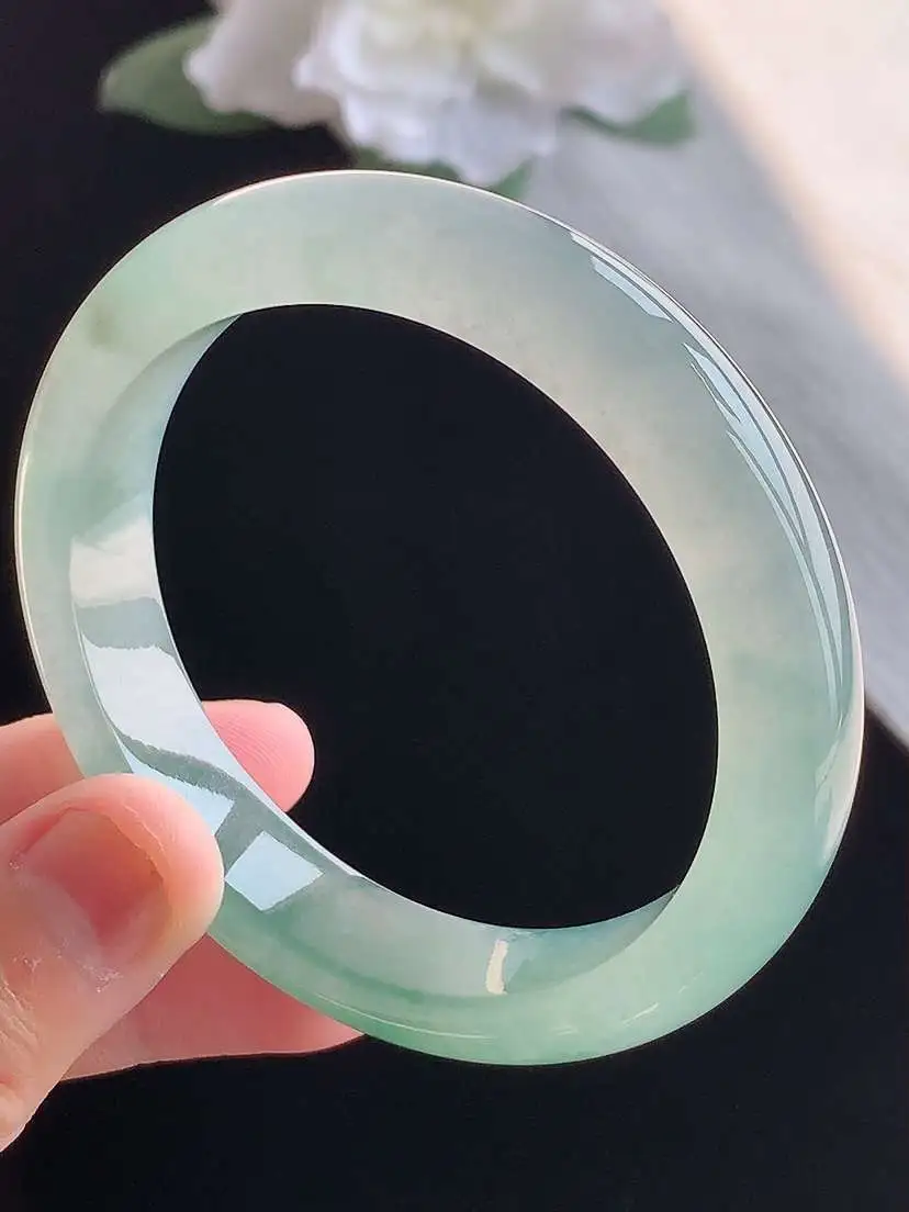 a货翡翠老坑冰种飘花正装正圈手镯53-54圈口  尺寸53.3×11.6×7.7mm 重量50.16g 1016
