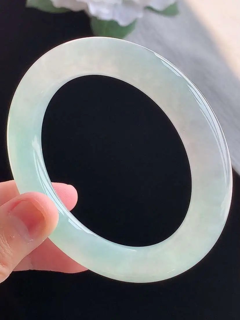 a货翡翠老坑冰种晴水圆条手镯56-57圈口 尺寸56.3×10.7mm 重量66.35g 1016