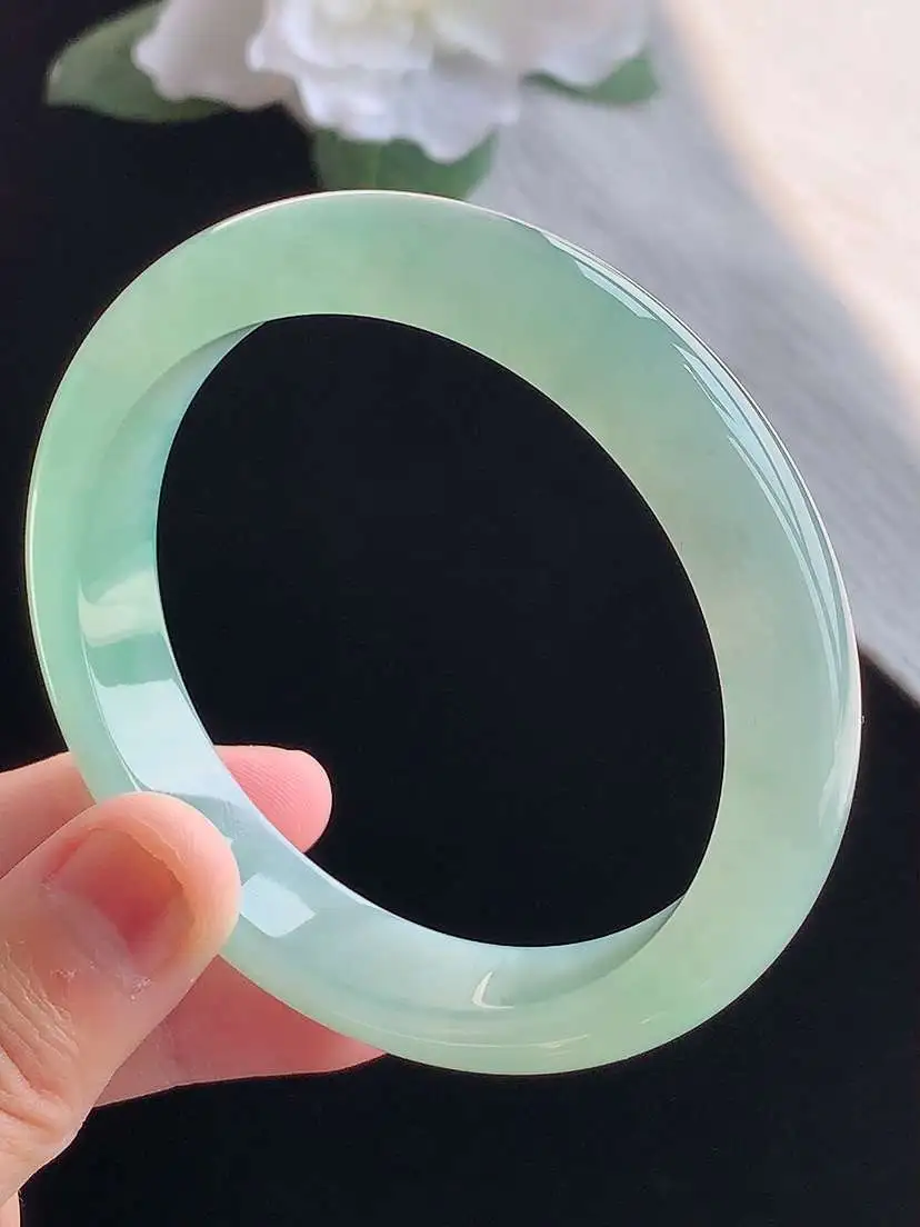 a货翡翠老坑冰种晴水正装正圈手镯57-58圈口  尺寸57×11.8×8mm 重量53.12g 10