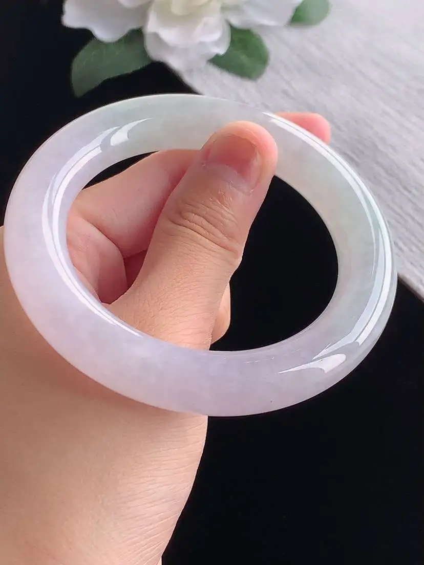 a货翡翠老坑冰种紫罗兰胖圆条手镯55-56圈口  尺寸55.8×11.6mm 重量76.43g 1017