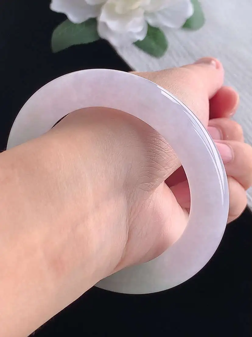 a货翡翠老坑冰种紫罗兰胖圆条手镯55-56圈口  尺寸55.8×11.6mm 重量76.43g 1017