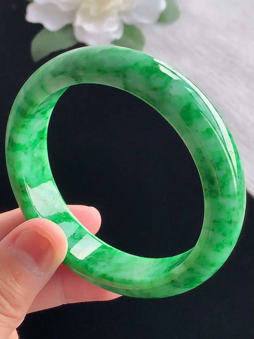 a货翡翠老坑冰种满绿正装正圈手镯55-56圈口  尺寸55.8×13.6×8mm 重量60.56g 1017