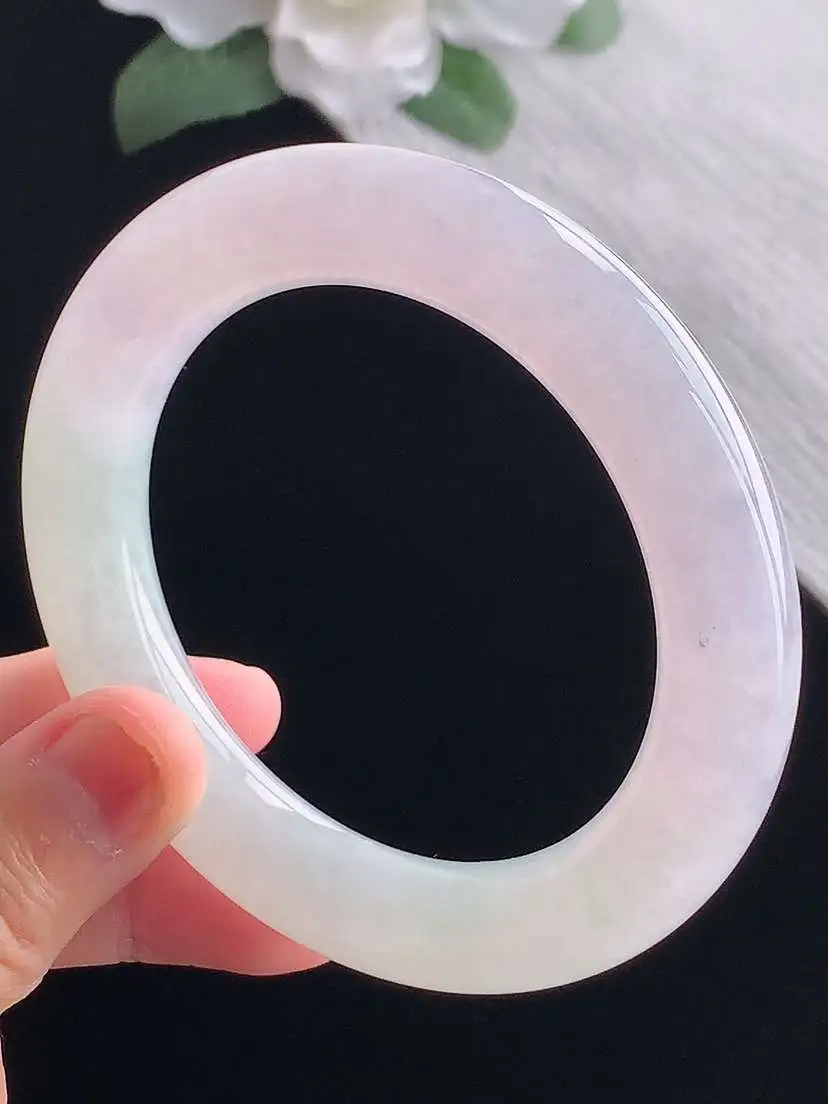 a货翡翠老坑冰种紫罗兰胖圆条手镯55-56圈口  尺寸55.8×11.6mm 重量76.43g 1017