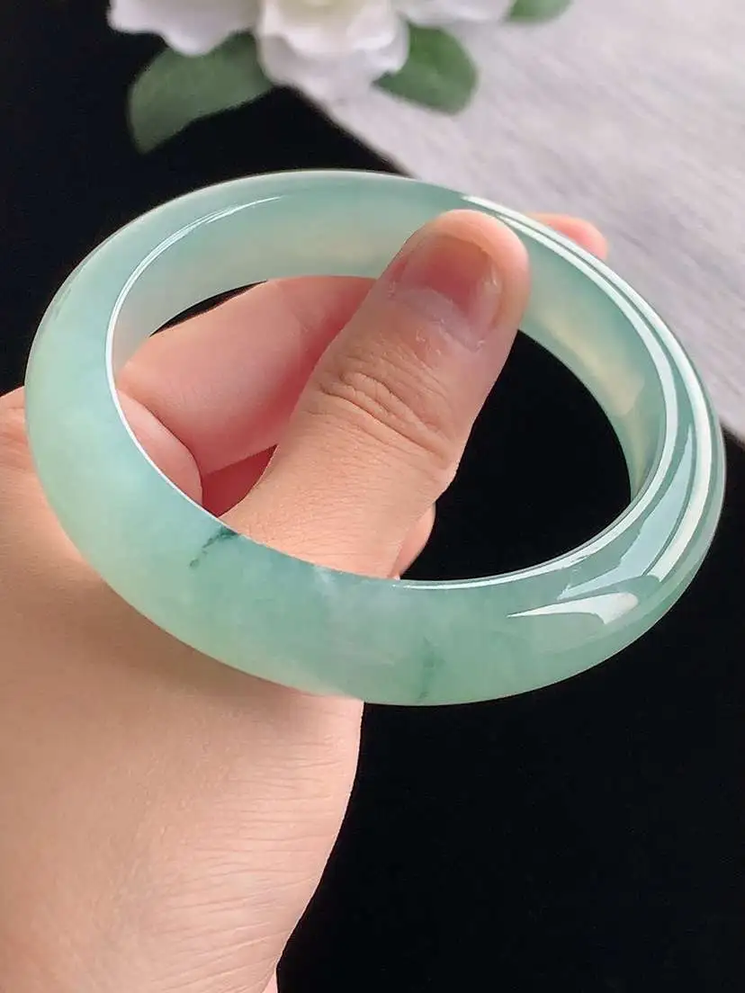 a货翡翠老坑冰种晴水飘花正装正圈手镯56-57圈口  尺寸56.5×12.5×8.5mm 重量60.10g 1017